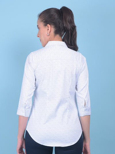 White Abstract Print Shirt-Women Shirts-Crimsoune Club