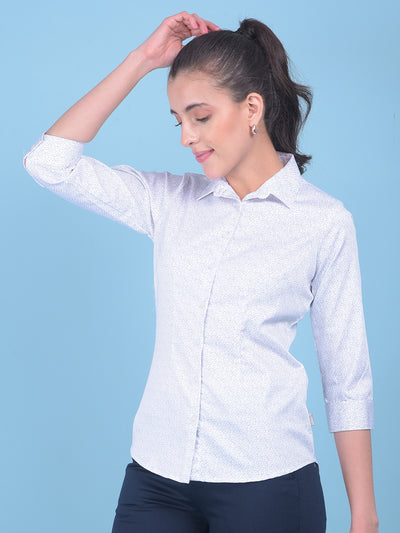 White Abstract Print Shirt-Women Shirts-Crimsoune Club