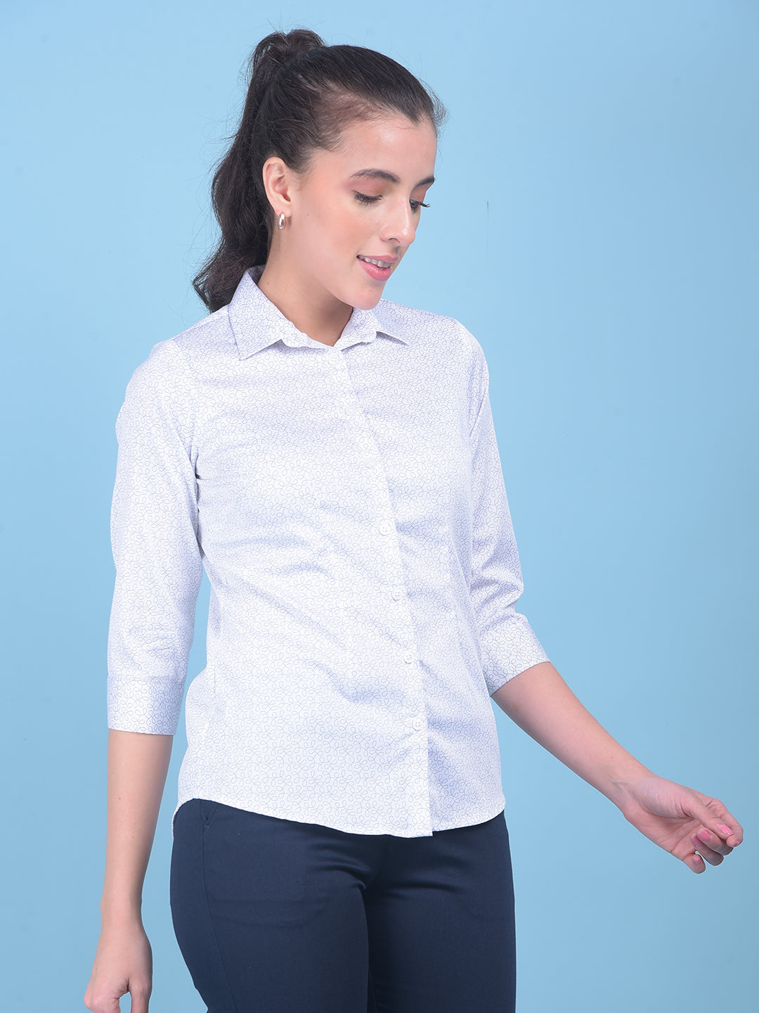 White Abstract Print Shirt-Women Shirts-Crimsoune Club