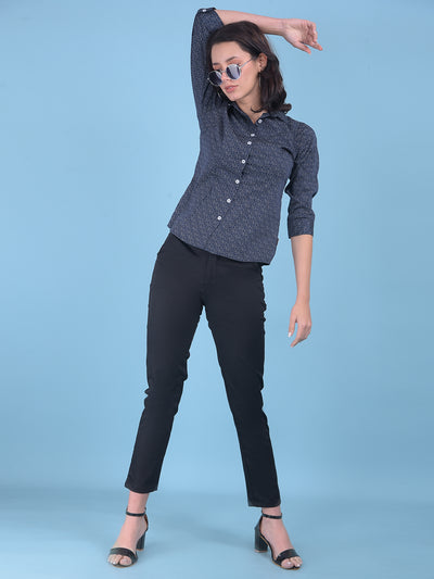 Printed Navy Blue Shirt-Women Shirts-Crimsoune Club