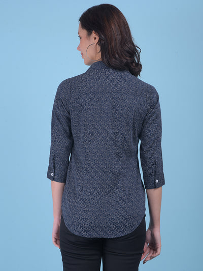 Printed Navy Blue Shirt-Women Shirts-Crimsoune Club