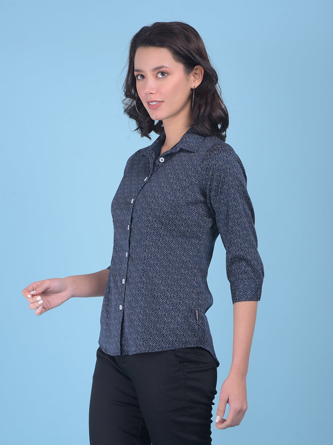 Printed Navy Blue Shirt-Women Shirts-Crimsoune Club