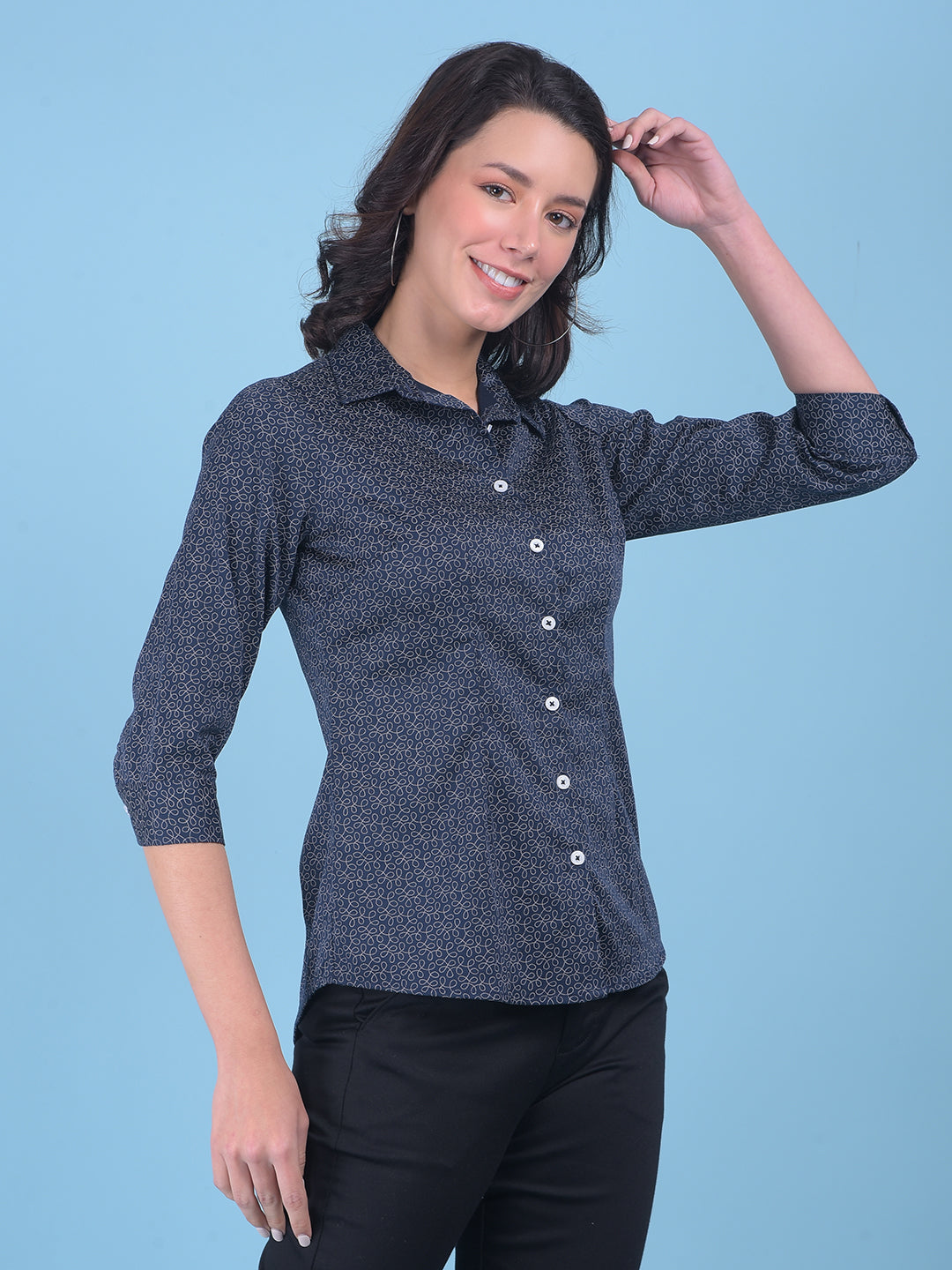 Printed Navy Blue Shirt-Women Shirts-Crimsoune Club