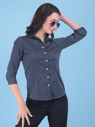 Printed Navy Blue Shirt-Women Shirts-Crimsoune Club