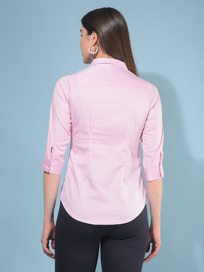 Pink Printed Cotton Shirt-Women Shirts-Crimsoune Club