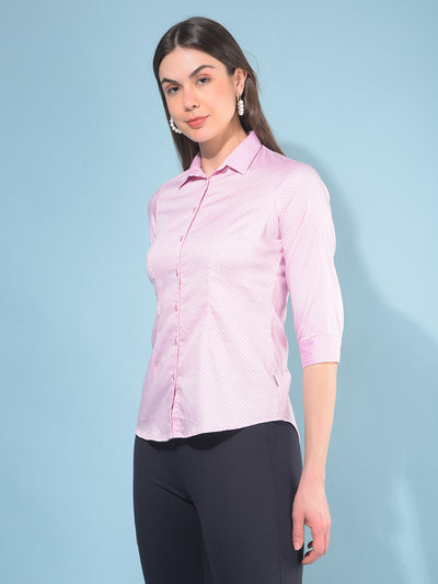 Pink Printed Cotton Shirt-Women Shirts-Crimsoune Club