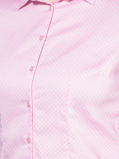 Pink Printed Cotton Shirt-Women Shirts-Crimsoune Club