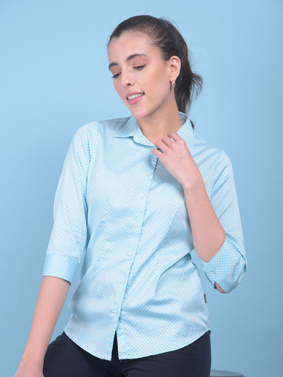 Blue Geometric Print Shirt-Women Shirts-Crimsoune Club