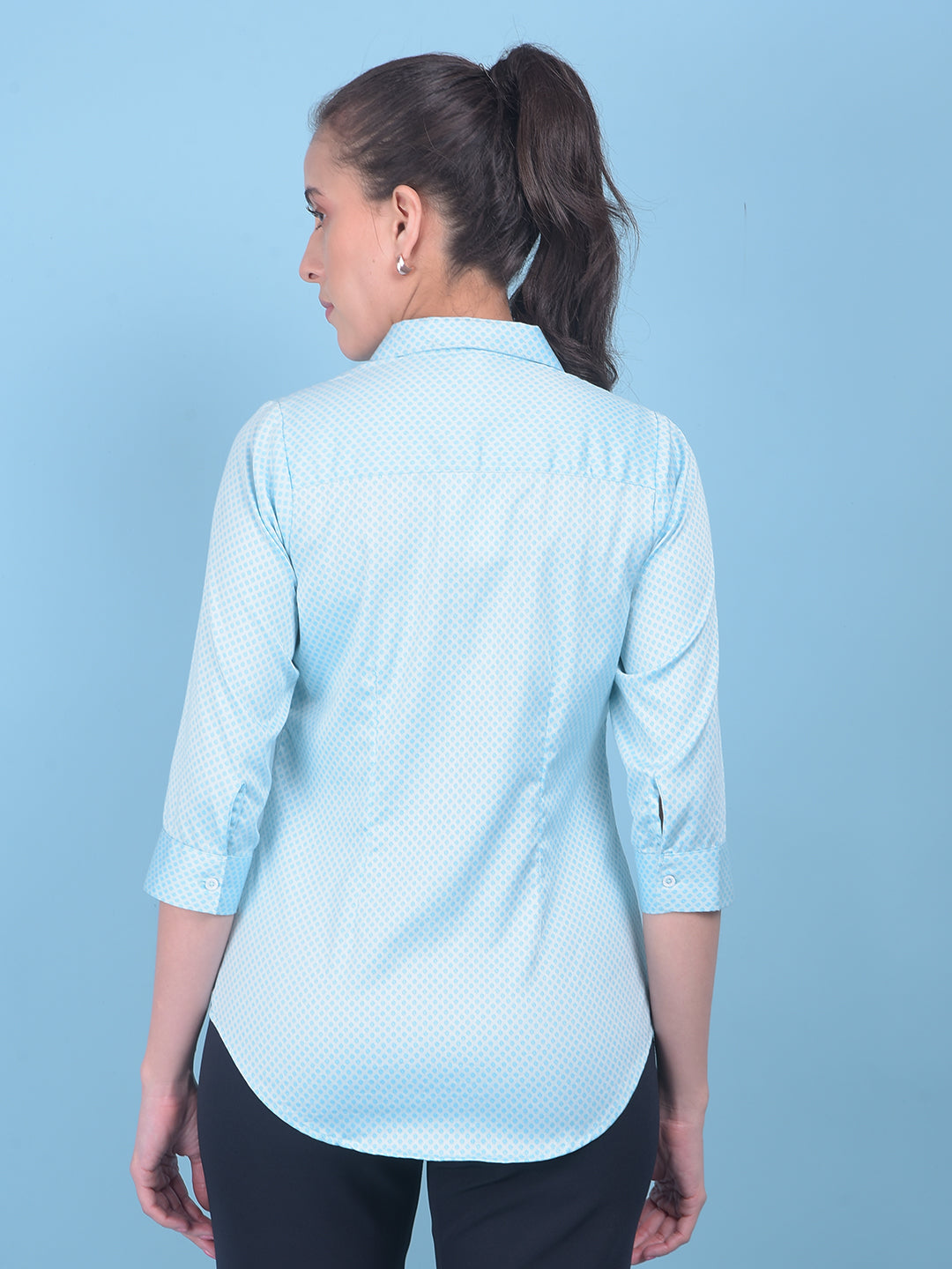 Blue Geometric Print Shirt-Women Shirts-Crimsoune Club