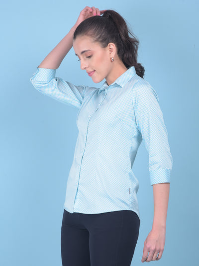 Blue Geometric Print Shirt-Women Shirts-Crimsoune Club