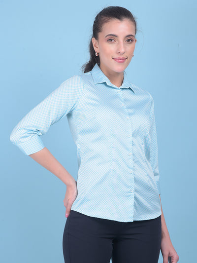 Blue Geometric Print Shirt-Women Shirts-Crimsoune Club
