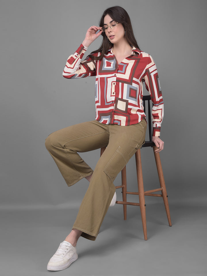 Maroon Printed Shirt-Women Shirts-Crimsoune Club
