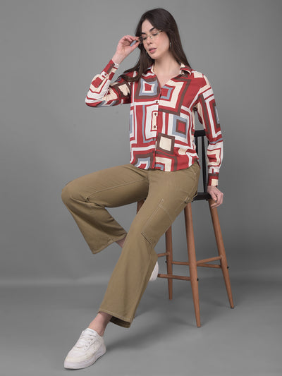 Maroon Printed Shirt-Women Shirts-Crimsoune Club