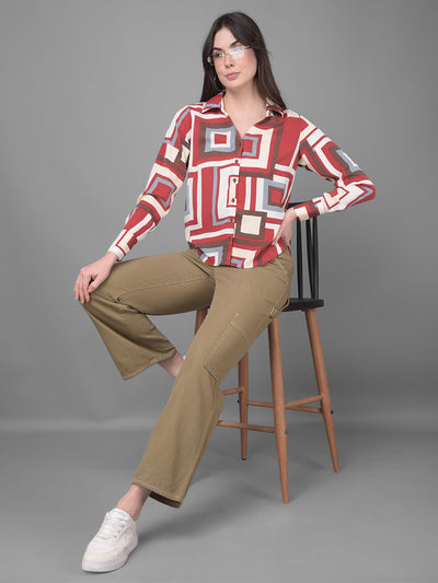 Maroon Printed Shirt-Women Shirts-Crimsoune Club