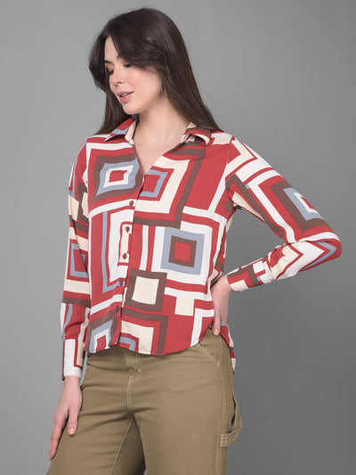 Maroon Printed Shirt-Women Shirts-Crimsoune Club