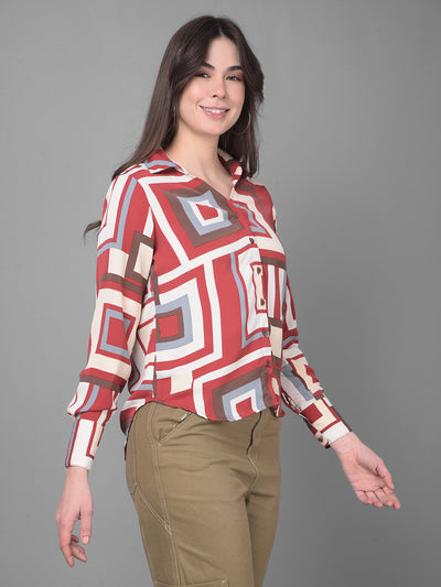 Maroon Printed Shirt-Women Shirts-Crimsoune Club