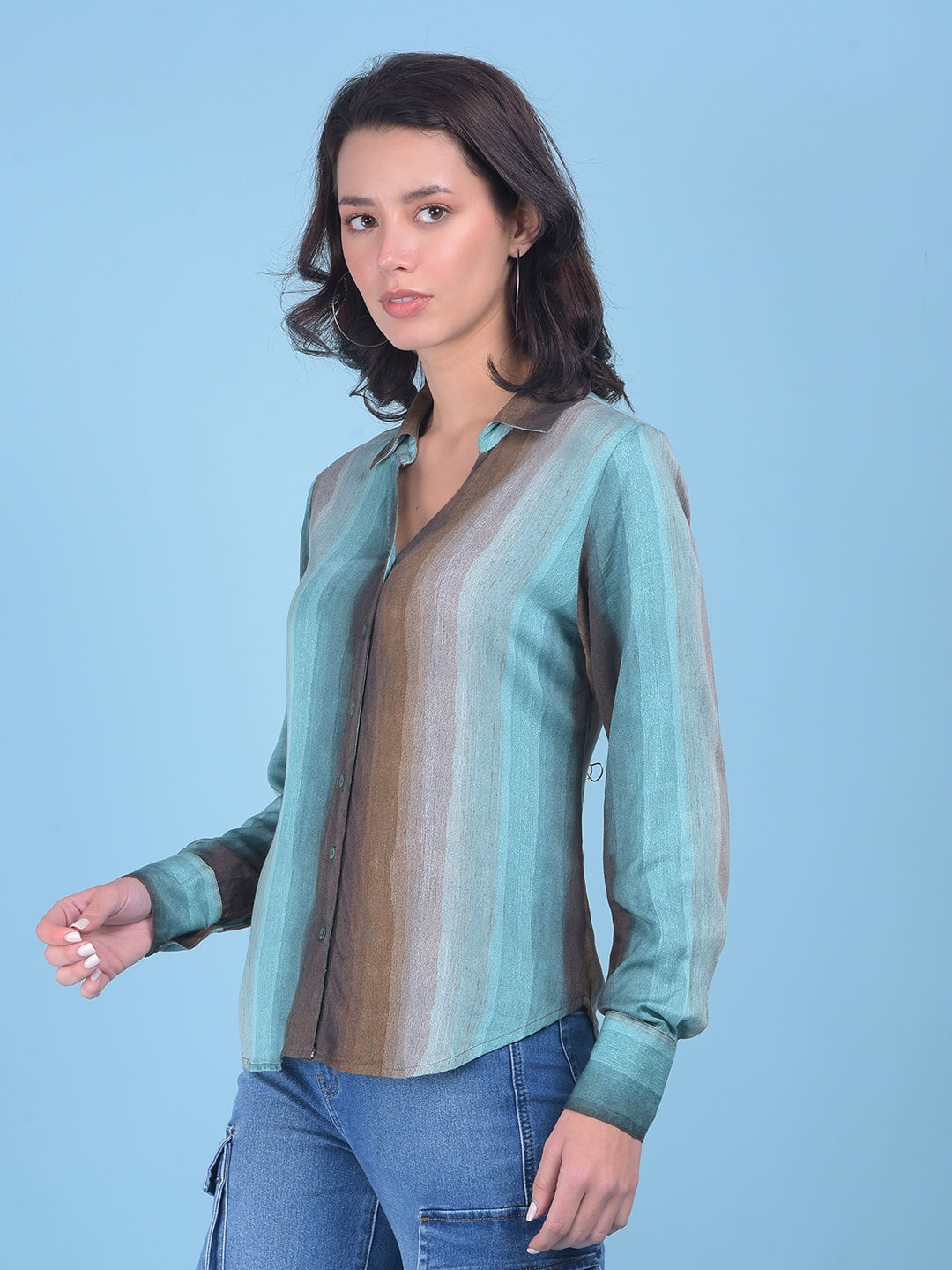 Multi Colour Geometric Print Shirt-Women Shirts-Crimsoune Club