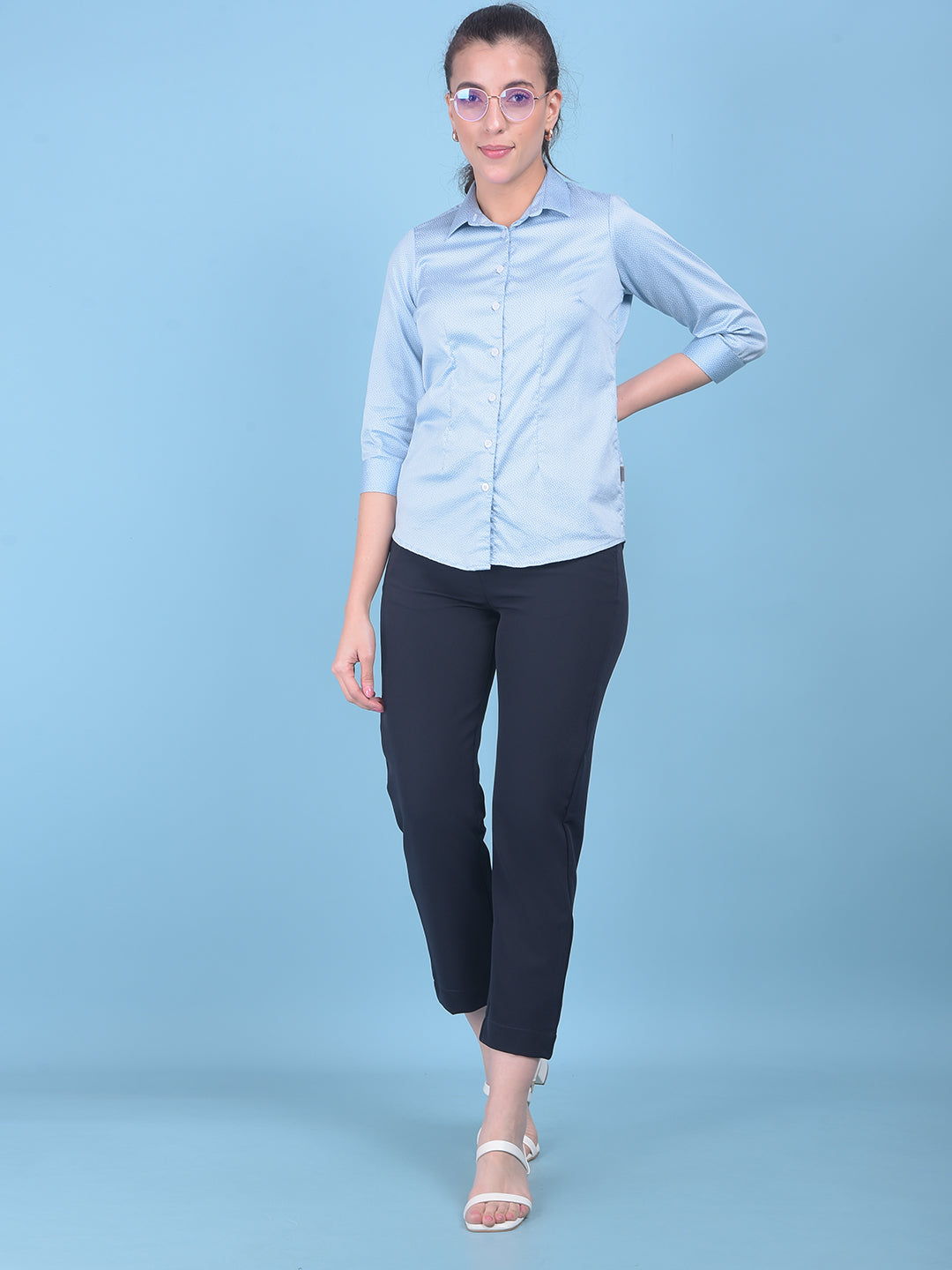 Blue Polka Dot Shirt-Women Shirts-Crimsoune Club