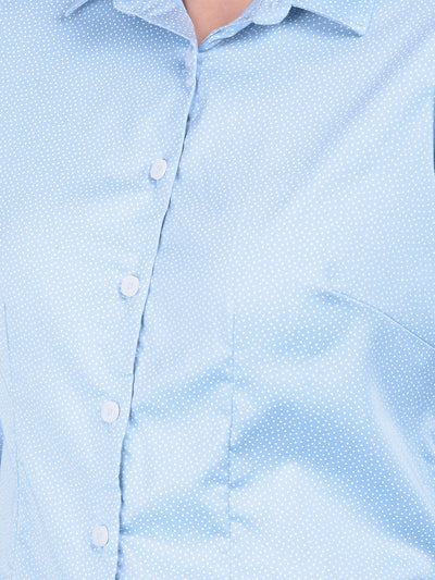 Blue Polka Dot Shirt-Women Shirts-Crimsoune Club