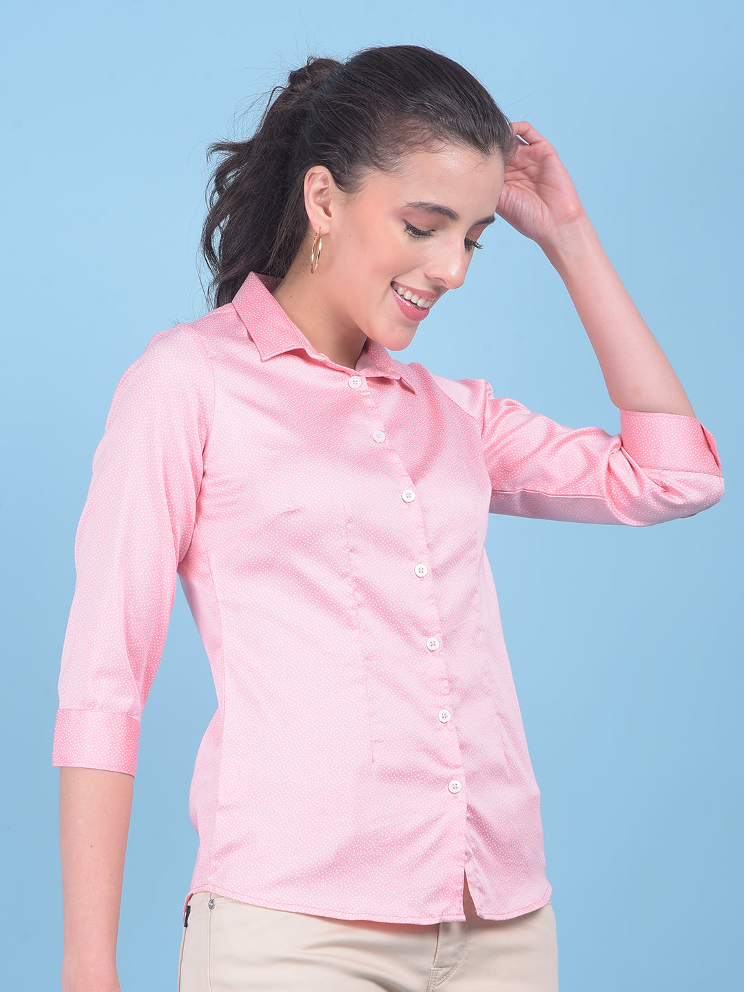 Pink Polka Dots Shirt-Women Shirts-Crimsoune Club