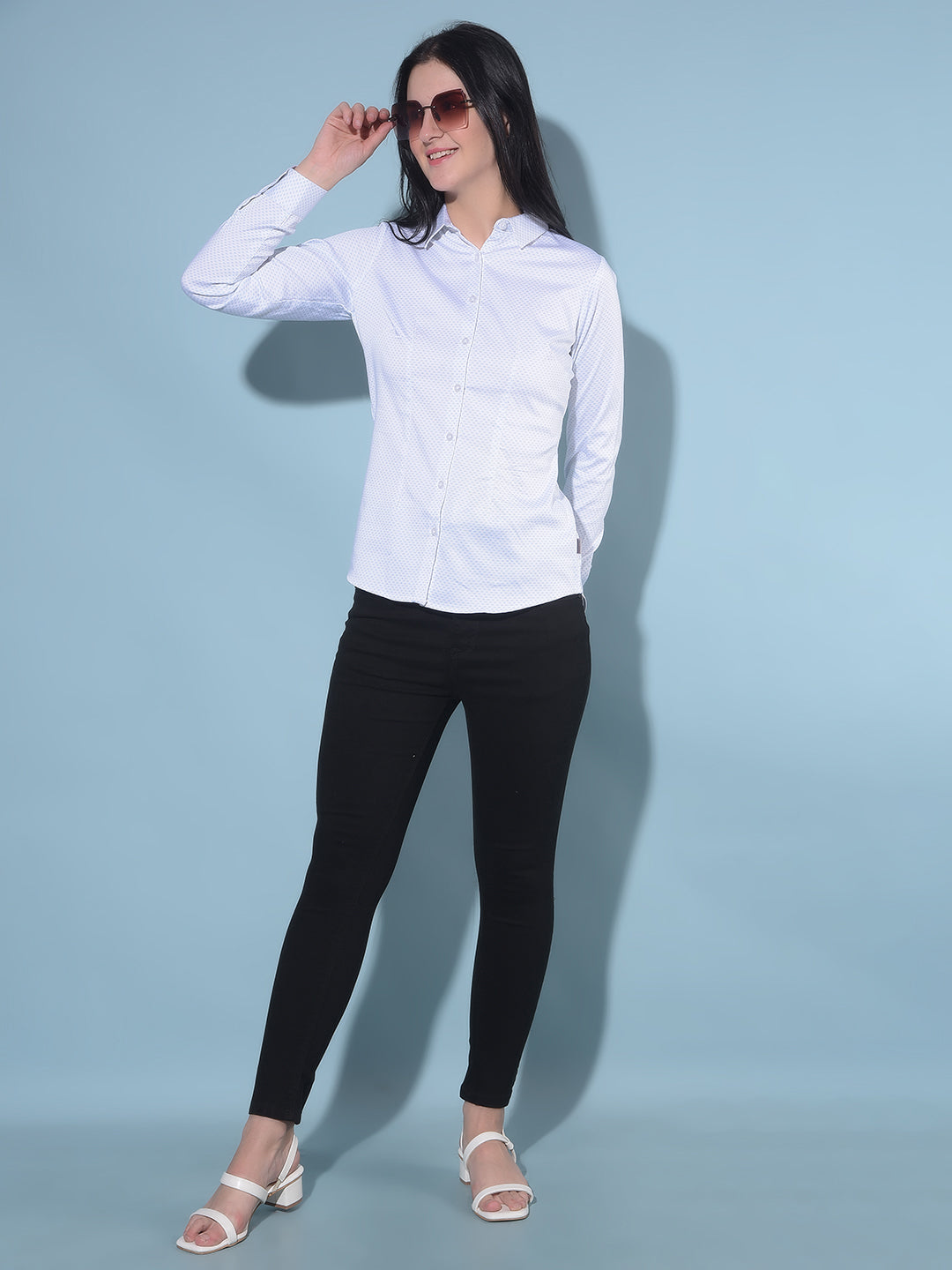 White Printed Shirt-Women Shirts-Crimsoune Club