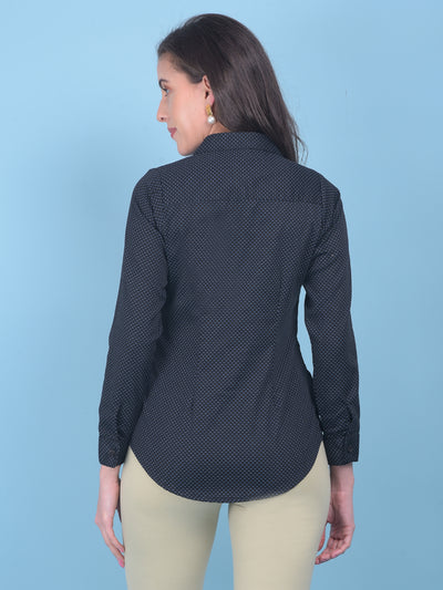 Navy Blue Geometric Print Shirt-Women Shirts-Crimsoune Club