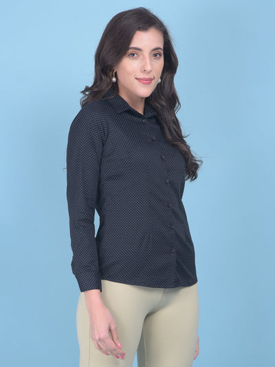 Navy Blue Geometric Print Shirt-Women Shirts-Crimsoune Club