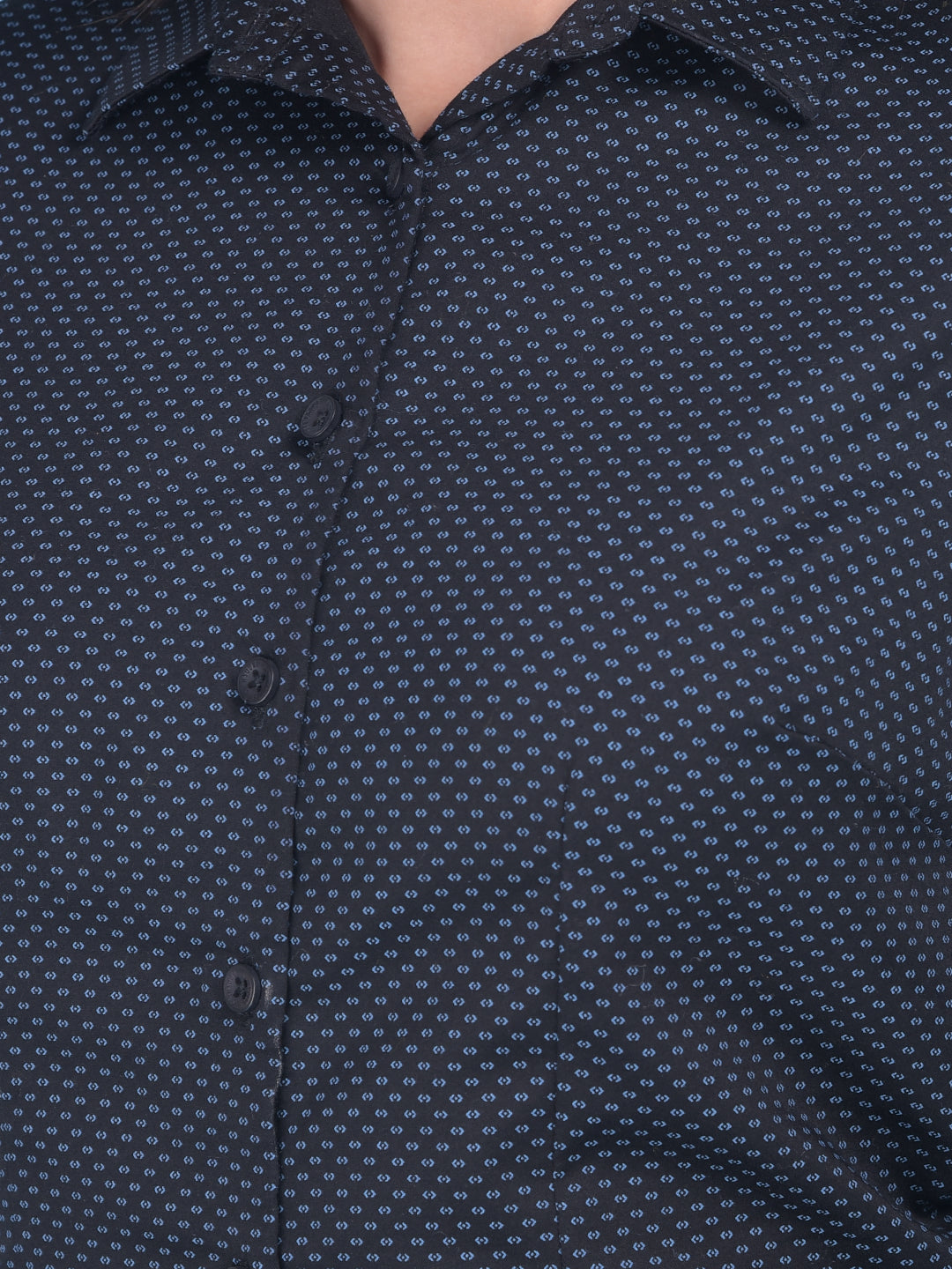 Navy Blue Geometric Print Shirt-Women Shirts-Crimsoune Club