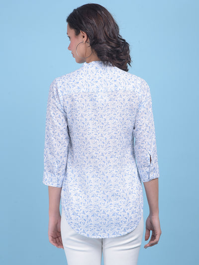 Blue Floral Print Shirt-Women Shirts-Crimsoune Club