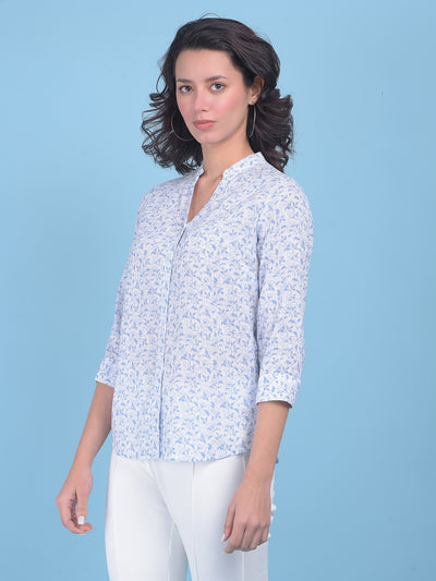 Blue Floral Print Shirt-Women Shirts-Crimsoune Club