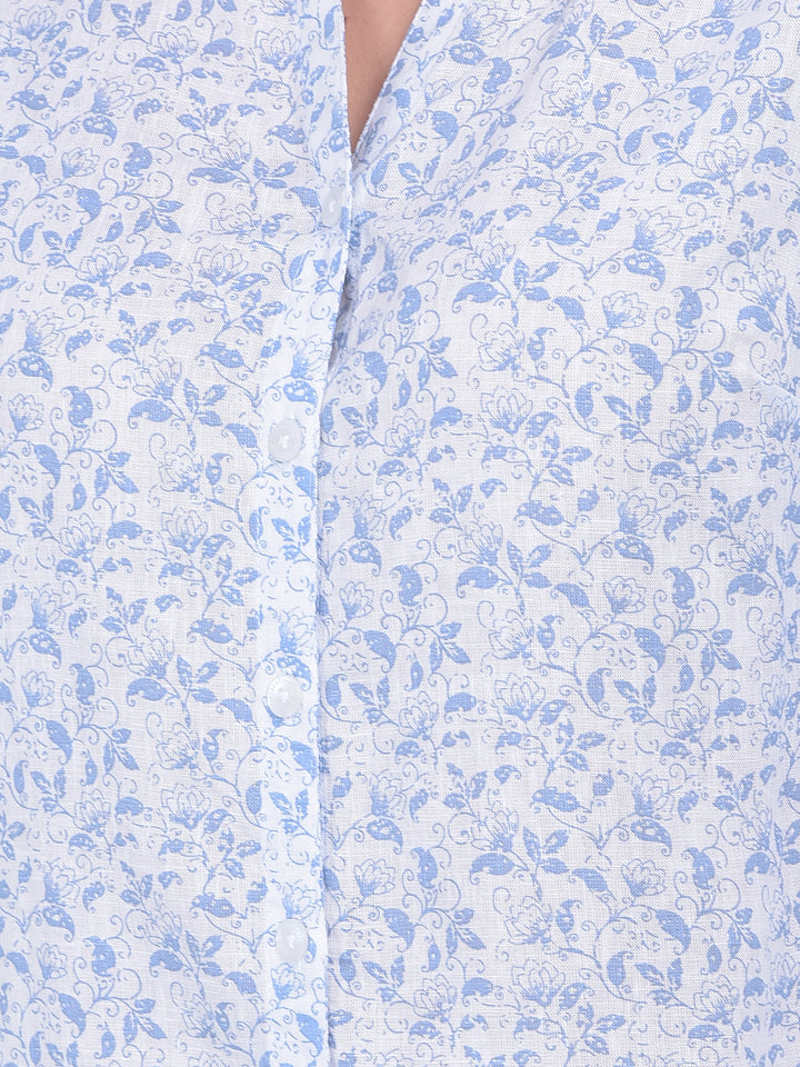 Blue Floral Print Shirt-Women Shirts-Crimsoune Club
