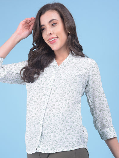 Green Floral Print Shirt-Women Shirts-Crimsoune Club