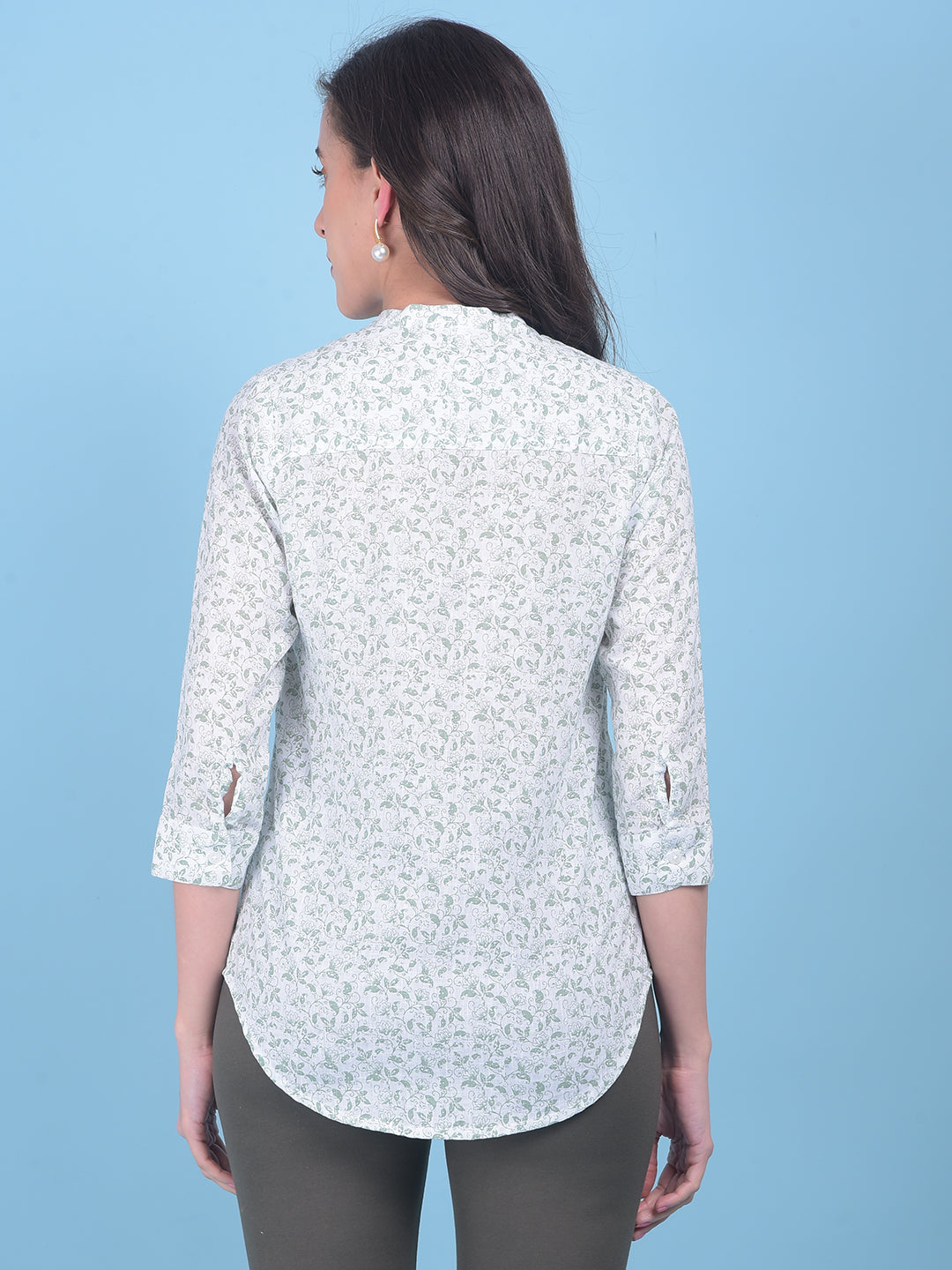 Green Floral Print Shirt-Women Shirts-Crimsoune Club