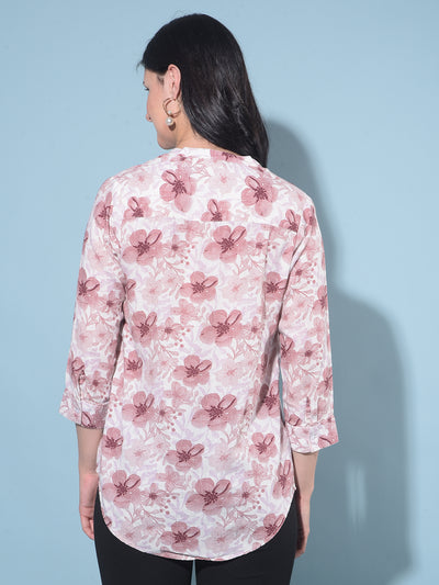 Pink Floral Print Linen Shirt-Women Shirts-Crimsoune Club
