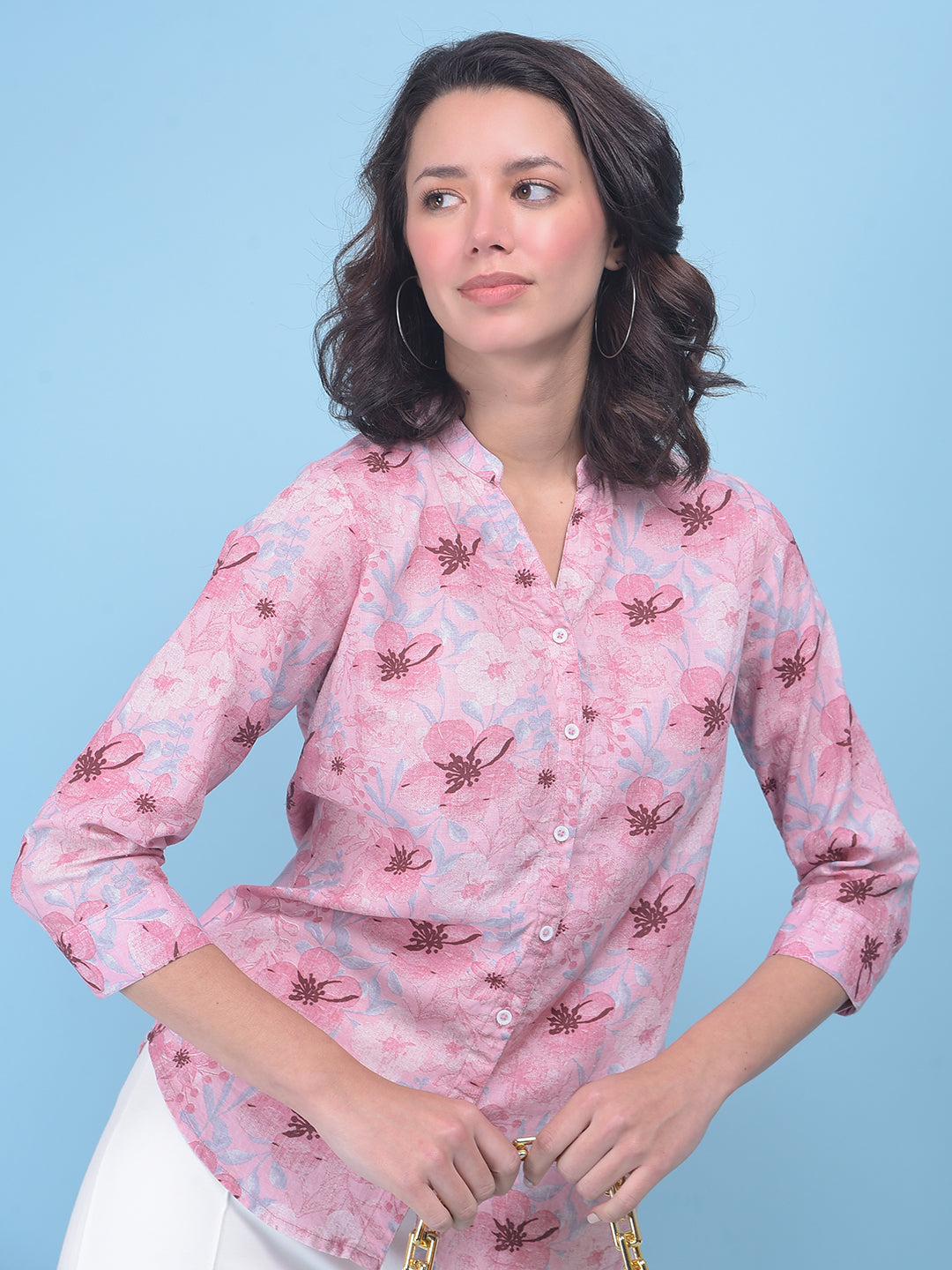 Green Floral Print Shirt-Women Shirts-Crimsoune Club