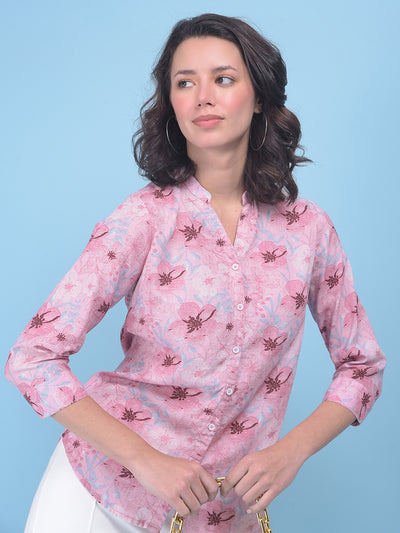 Green Floral Print Shirt-Women Shirts-Crimsoune Club