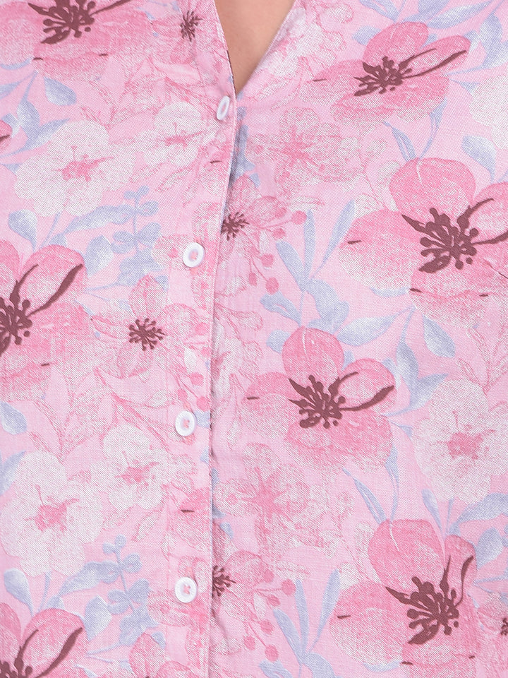 Green Floral Print Shirt-Women Shirts-Crimsoune Club