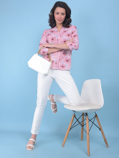 Green Floral Print Shirt-Women Shirts-Crimsoune Club