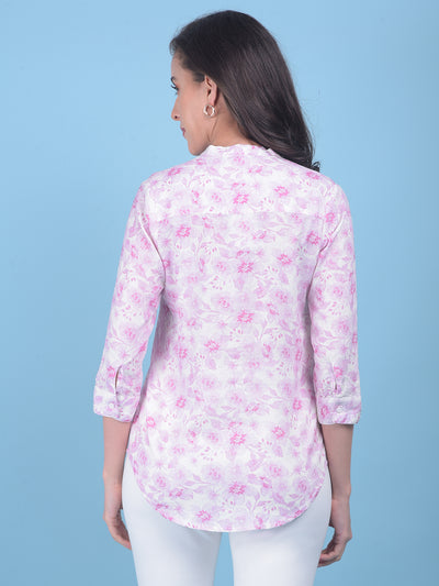 Pink Floral Print Shirt-Women Shirts-Crimsoune Club