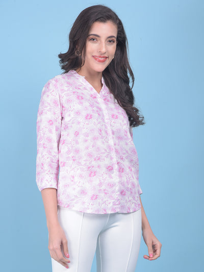 Pink Floral Print Shirt-Women Shirts-Crimsoune Club