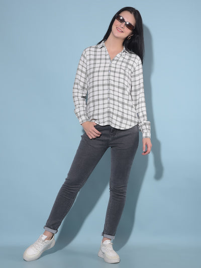 White Tartan Check Shirt-Women Shirts-Crimsoune Club