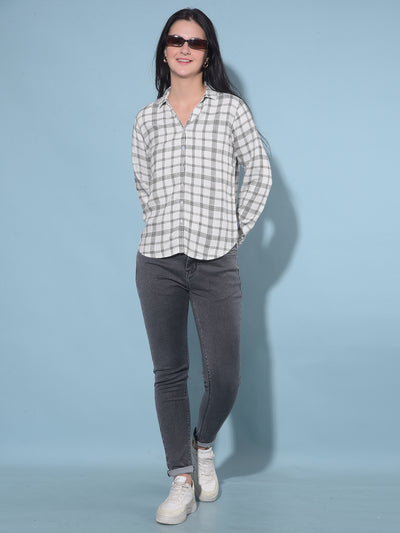 White Tartan Check Shirt-Women Shirts-Crimsoune Club