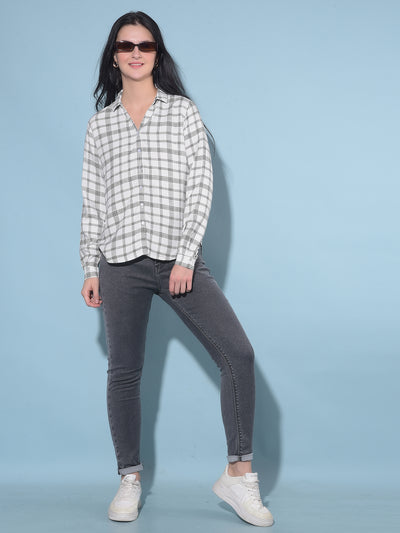 White Tartan Check Shirt-Women Shirts-Crimsoune Club