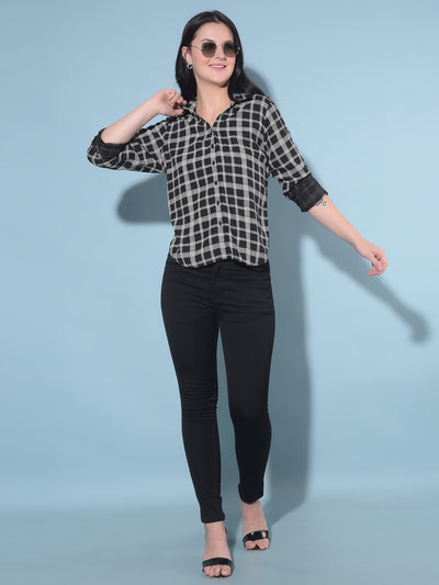 Black Tartan Check Shirt-Women Shirts-Crimsoune Club