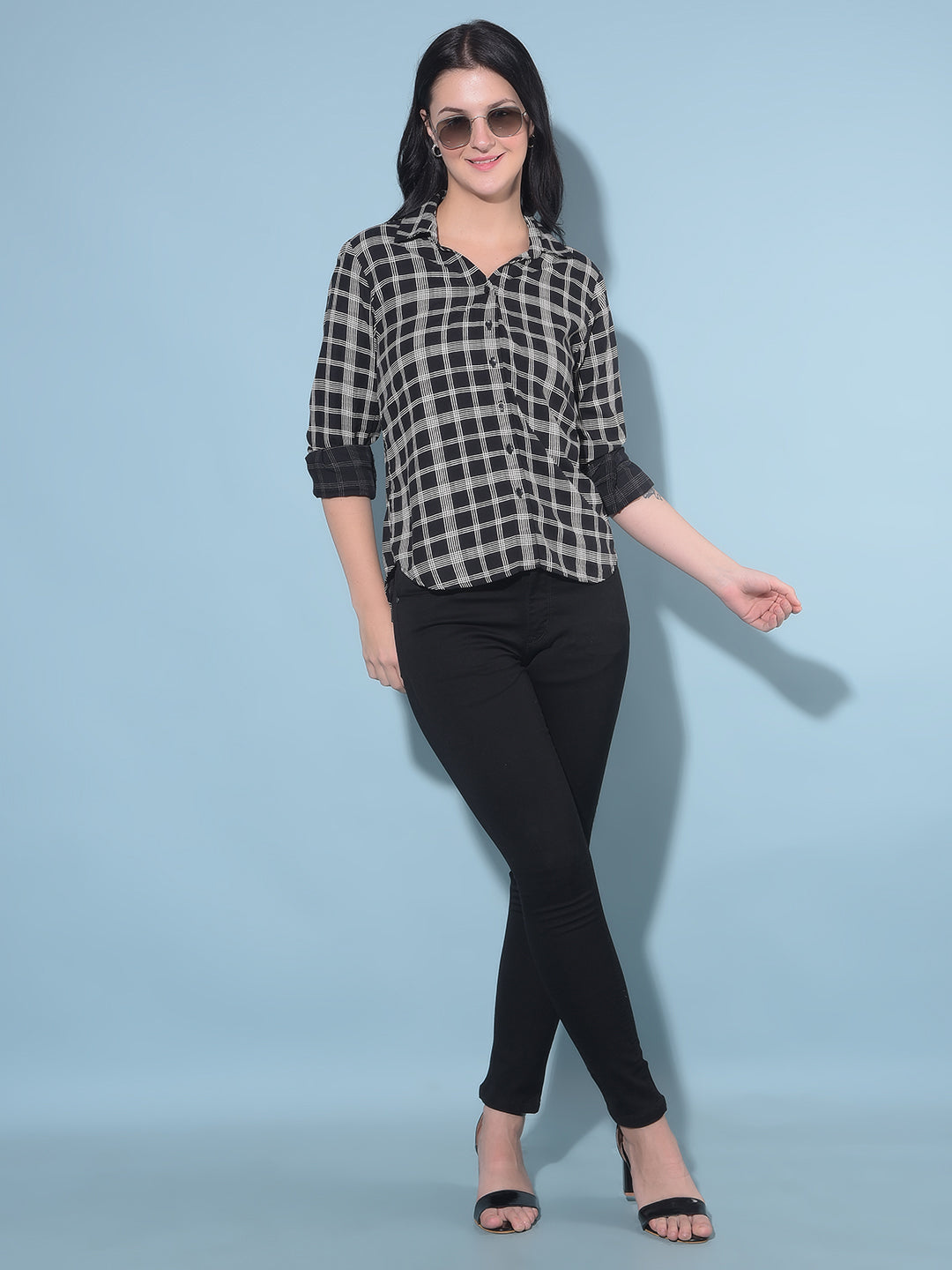 Black Tartan Check Shirt-Women Shirts-Crimsoune Club