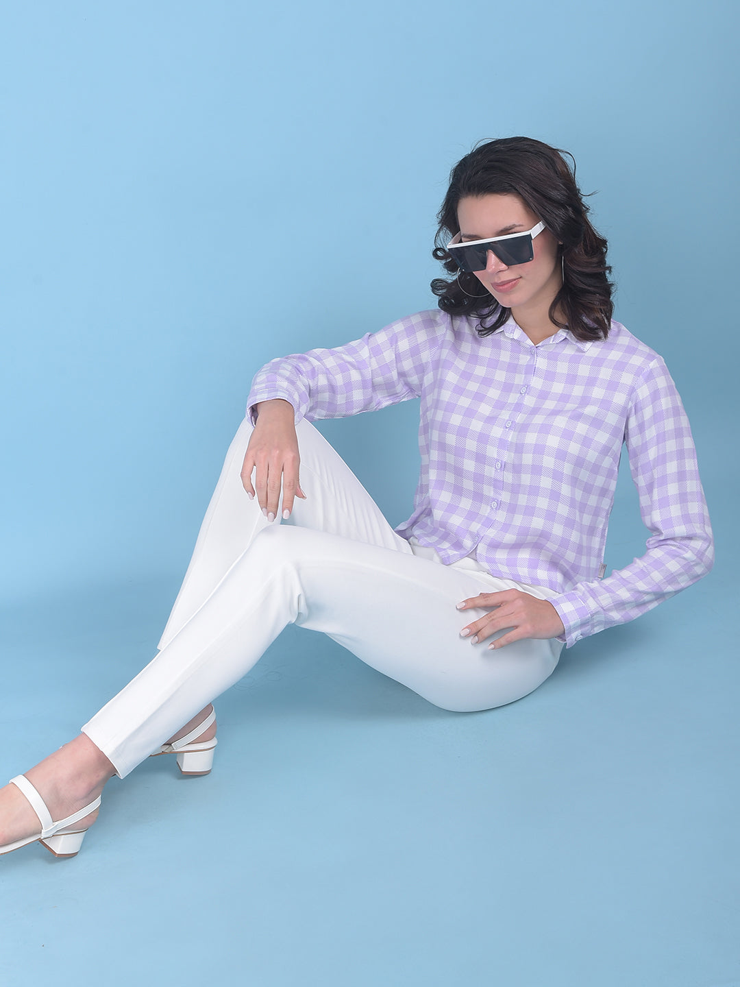 Purple Plain Check Shirt-Women Shirts-Crimsoune Club