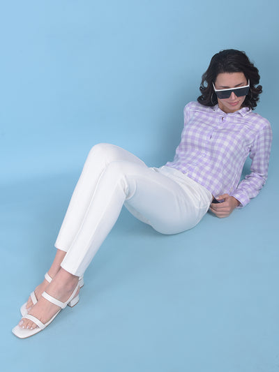 Purple Plain Check Shirt-Women Shirts-Crimsoune Club