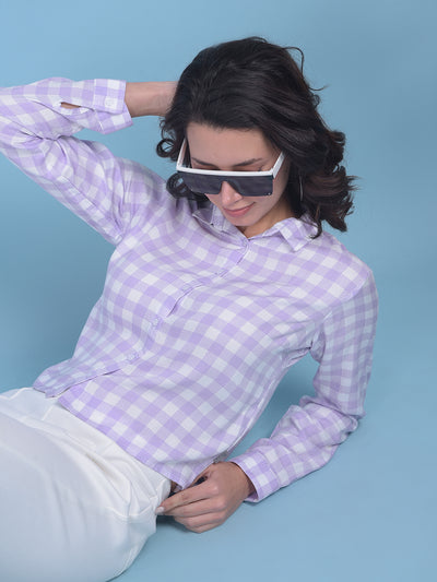 Purple Plain Check Shirt-Women Shirts-Crimsoune Club