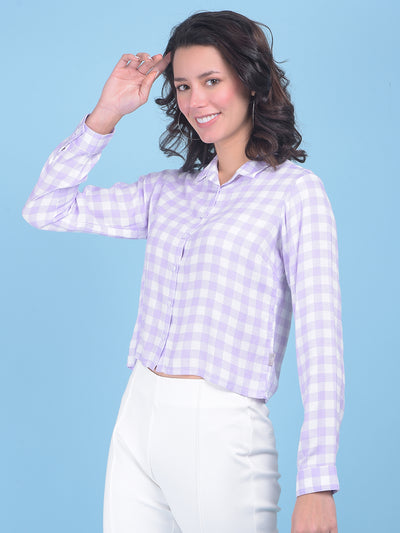 Purple Plain Check Shirt-Women Shirts-Crimsoune Club