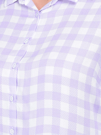 Purple Plain Check Shirt-Women Shirts-Crimsoune Club
